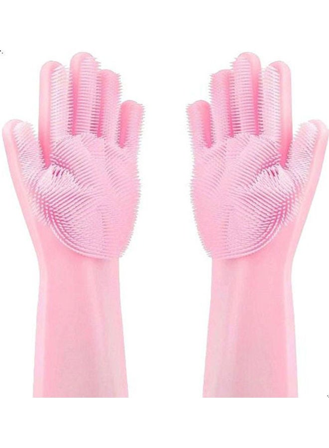 Magic Silicone Scrubber Cleaning Gloves Pink 
