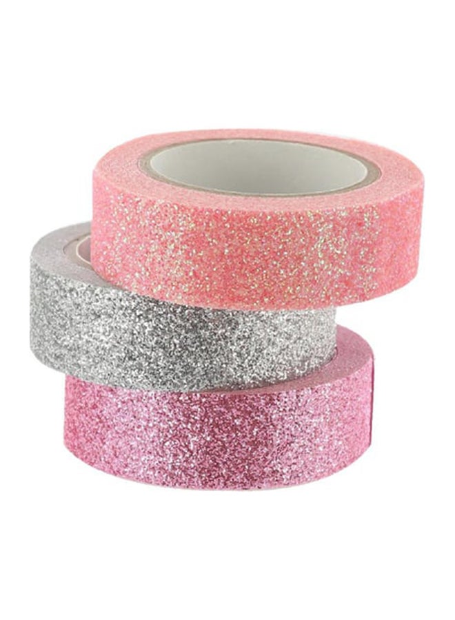 روكو مجموعة بكرات شريط لاصق مزخرف وبراق من 3 قطع وردي/ فضي/ خوخي - Image 1