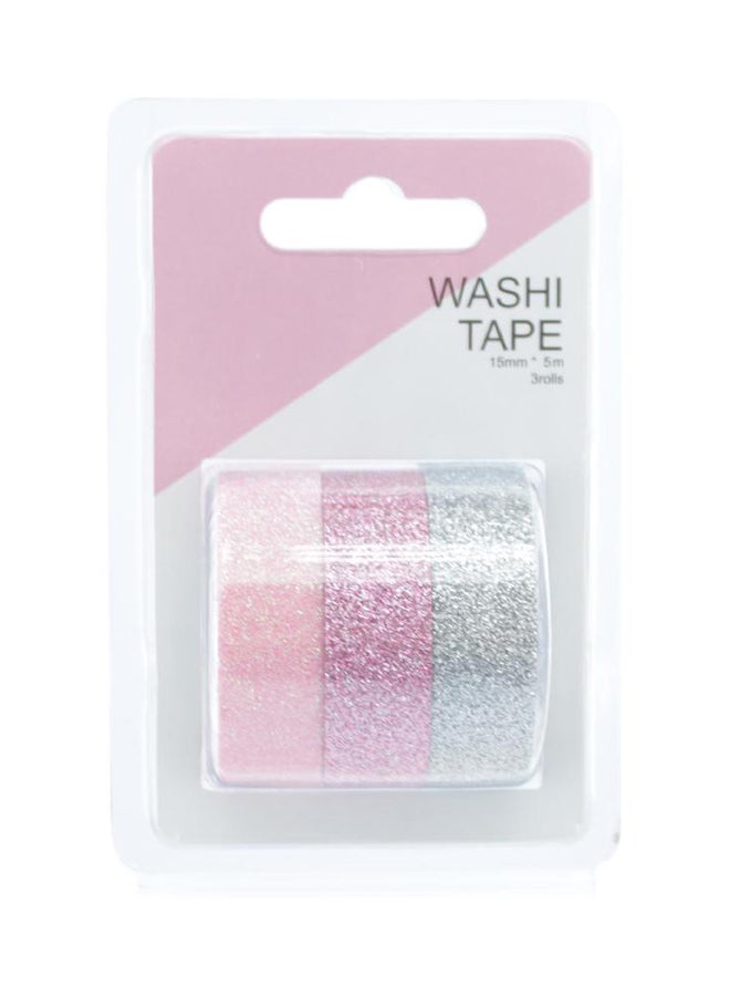 روكو مجموعة بكرات شريط لاصق مزخرف وبراق من 3 قطع وردي/ فضي/ خوخي - Image 2