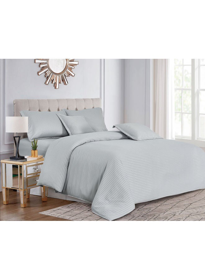 Sleep night 4-Piece Hotel Stripe Comforter Set Single Size Polyester Silver 160 x 212cm - Image 1