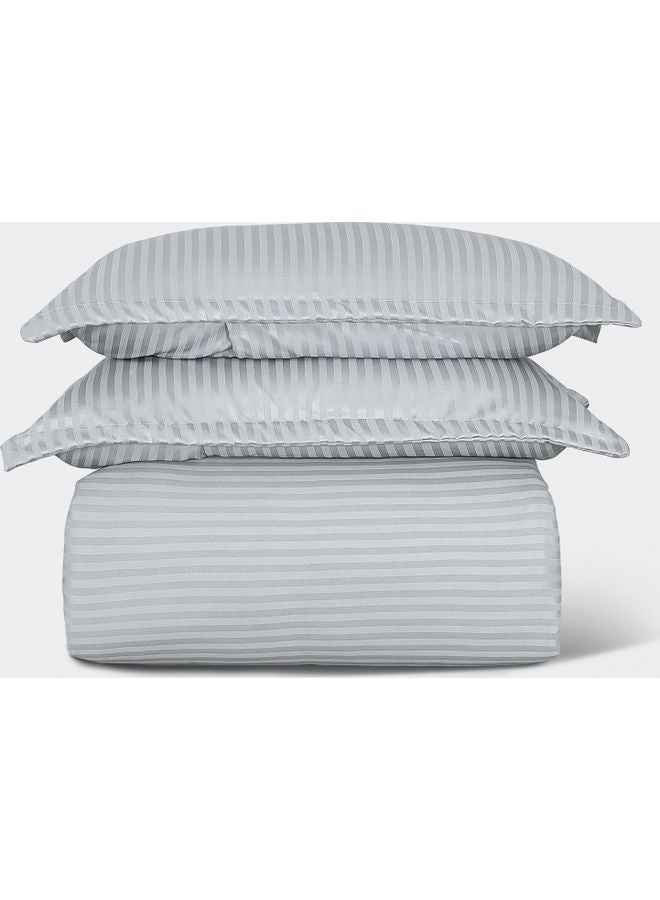 Sleep night 4-Piece Hotel Stripe Comforter Set Single Size Polyester Silver 160 x 212cm - Image 2
