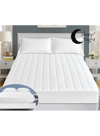 Top Mattress Pad For Single Size Bed With 4 Elasticated Corner Straps Polyester White 120 x 200cm - v1626007747/N49049679A_1