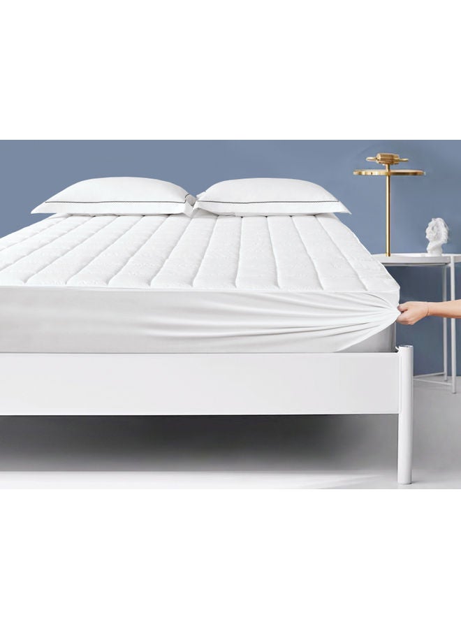 Sleep night Top Mattress Pad For Single Size Bed With 4 Elasticated Corner Straps Polyester White 120 x 200cm  - Image 2