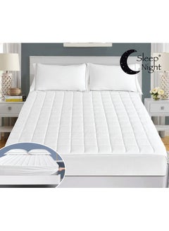 Top Mattress Pad For Single Size Bed  With 4 Elasticated Corner Straps Polyester White 180 x 200cm