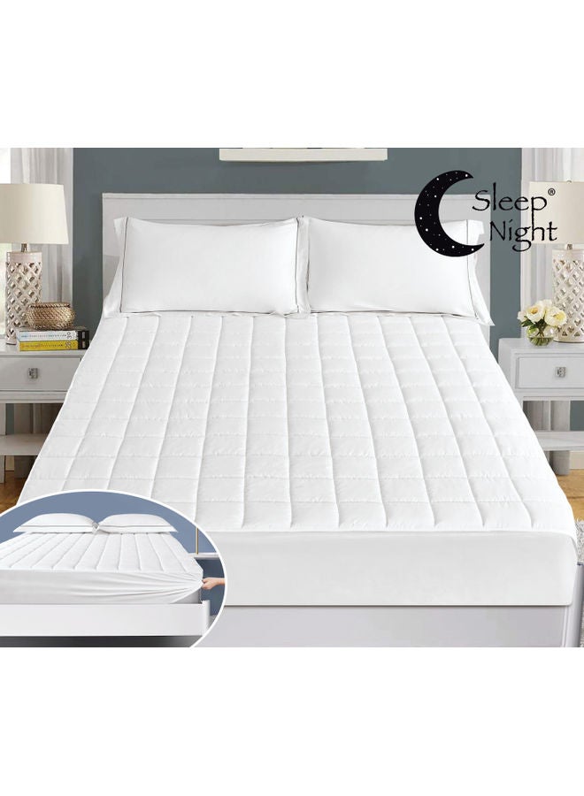 Sleep night - Top Mattress Pad For Single Size Bed  With 4 Elasticated Corner Straps Polyester White 180 x 200cm - Image 1