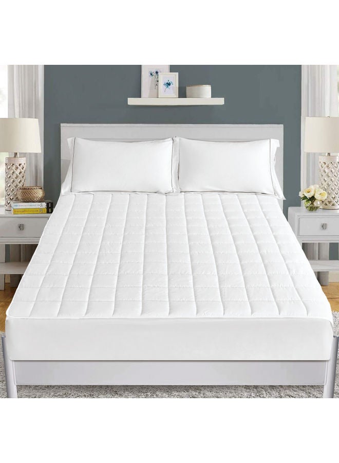 Sleep night - Top Mattress Pad For Single Size Bed  With 4 Elasticated Corner Straps Polyester White 180 x 200cm - Image 1