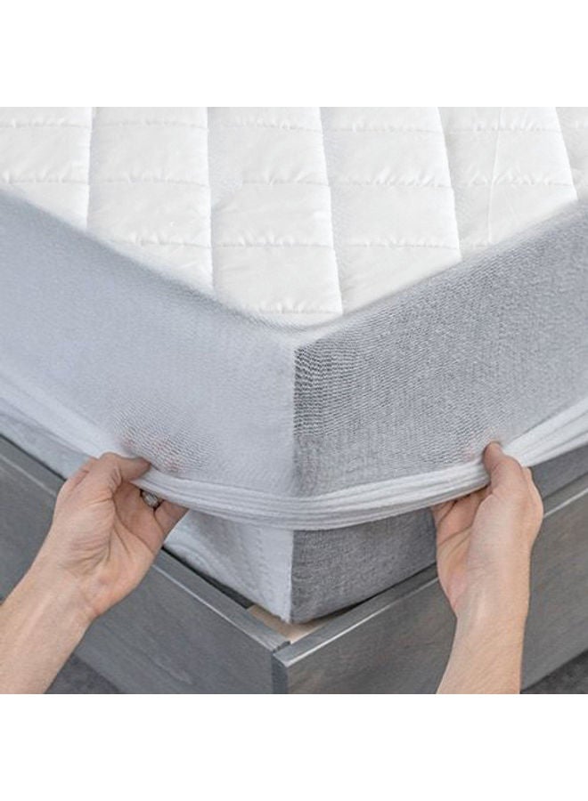 Sleep night - Top Mattress Pad For Single Size Bed  With 4 Elasticated Corner Straps Polyester White 180 x 200cm - Image 1