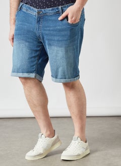 Plus Size Roll Up Hem Shorts Blue