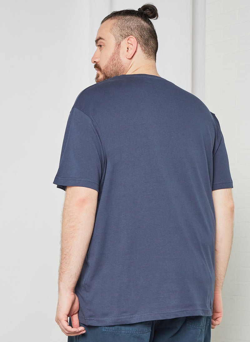 Replika Jeans - Plus Size Slogan Print T-Shirt Blue - Image 1