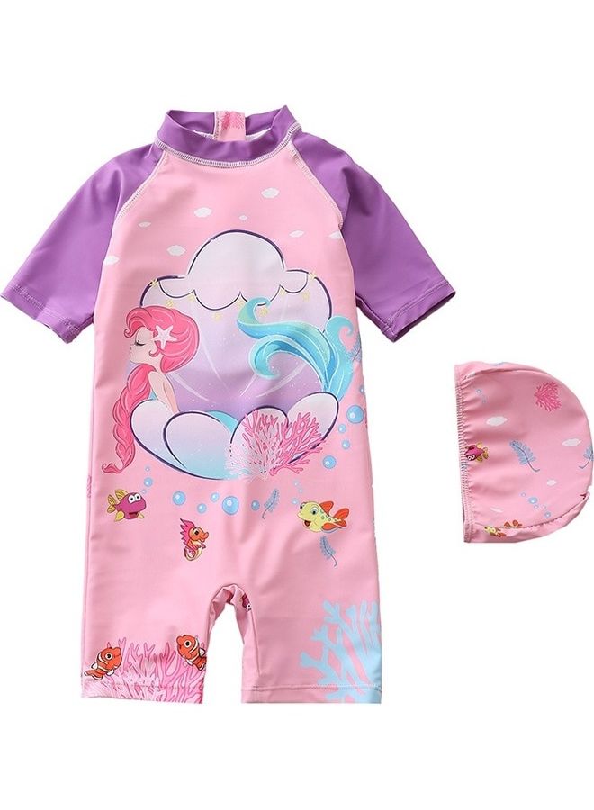 Generic Cartoon Printed Swimming Suit With Cap 4-5Y  - Image 1