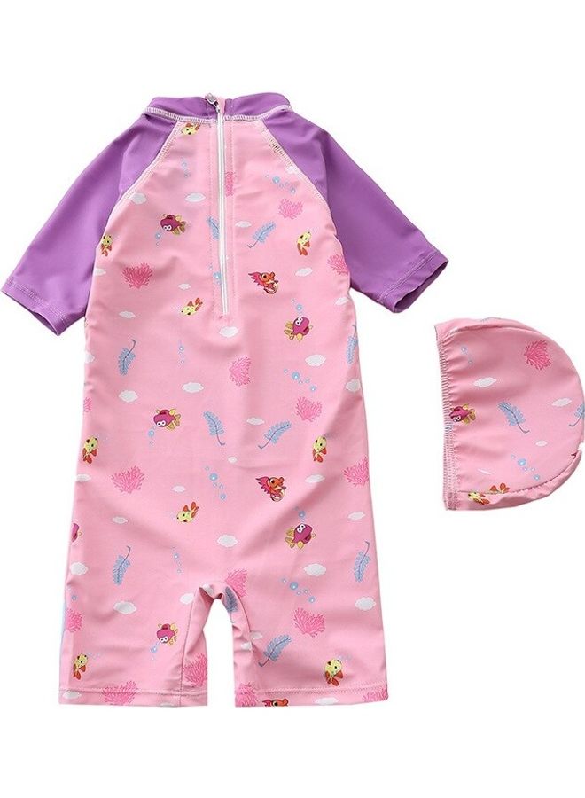 Generic Cartoon Printed Swimming Suit With Cap 4-5Y  - Image 2
