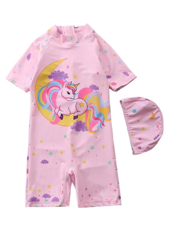 Generic Unicorn Printed Swimming Suit With Cap 6-7Y  - Image 1