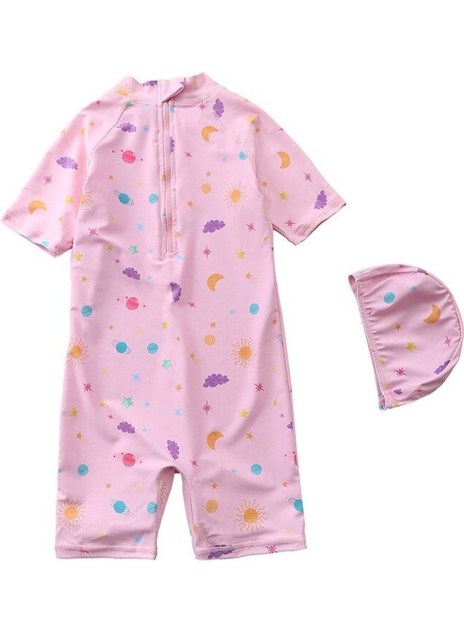 Generic Unicorn Printed Swimming Suit With Cap 6-7Y  - Image 2