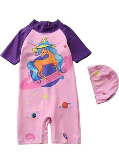 Unicorn Printed Swimming Suit With Cap 1-2Y