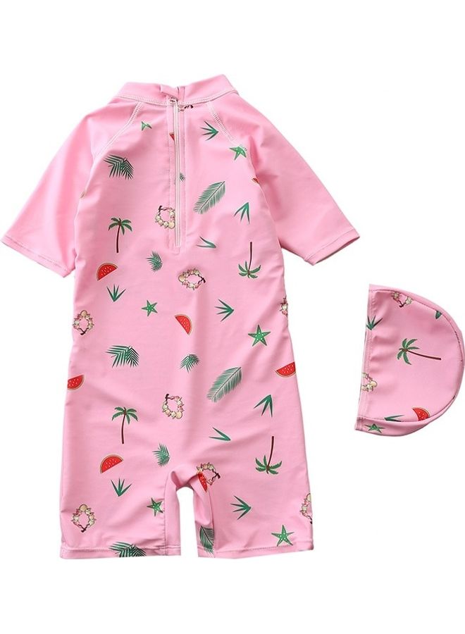 Generic Cartoon Printed Swimming Suit With Cap 6-7Y  - Image 2