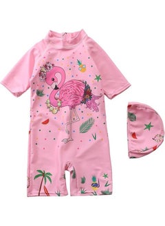 Flamingo Printed Swimming Suit With Cap 4-5Y