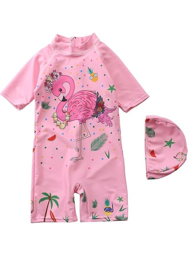 Generic - Flamingo Printed Swimming Suit With Cap 4-5Y - Image 1