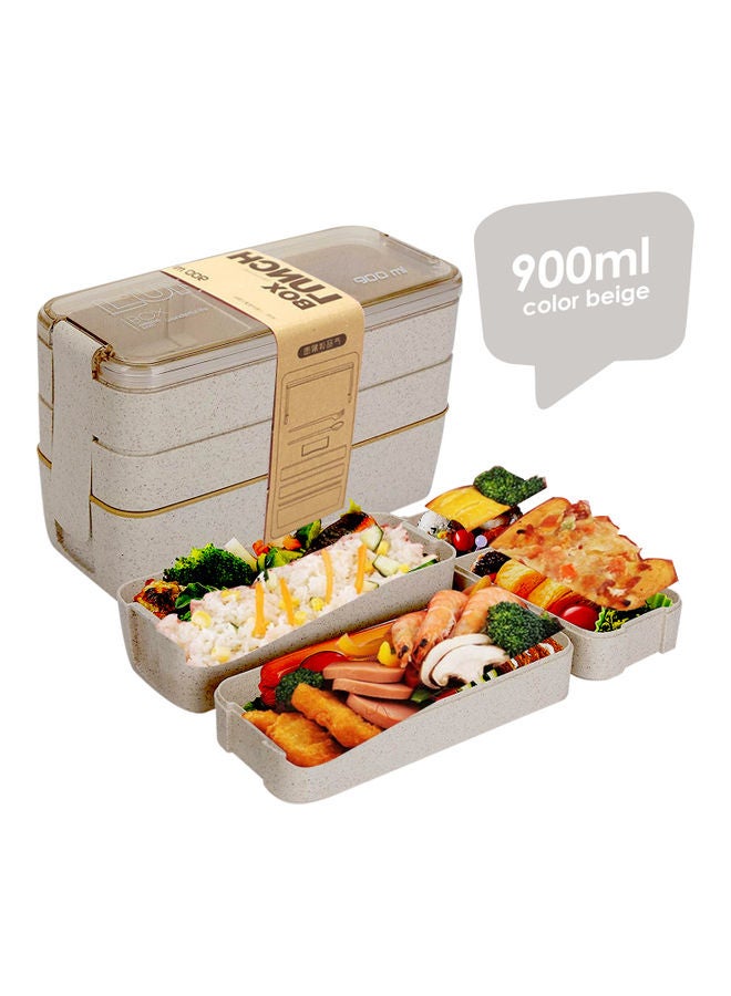 AIWANTO - Three-Compartment Lunch Box Set Beige 900ml - Image 1