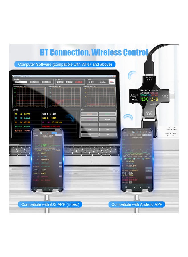 KKmoon 2-In-1 Type C USB Current Voltage Tester Black - Image 5