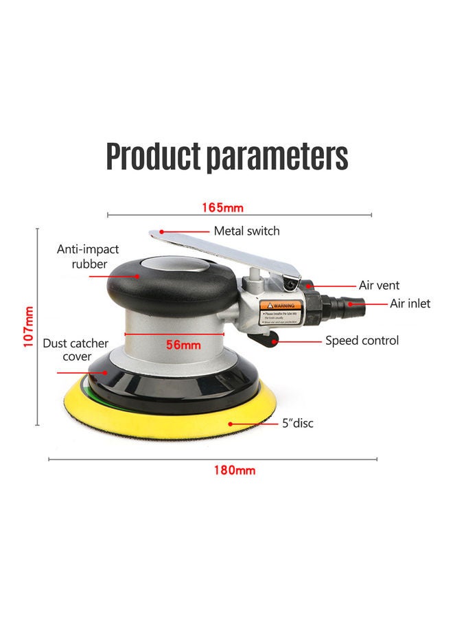 KKmoon Pneumatic Orbital Sander Yellow/Black/Silver - Image 2