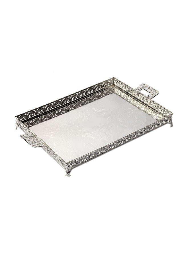 Squalo Elegant Mirror Finish Steel Rectangle Serving Tray Silver 58x43x4cm - Image 1