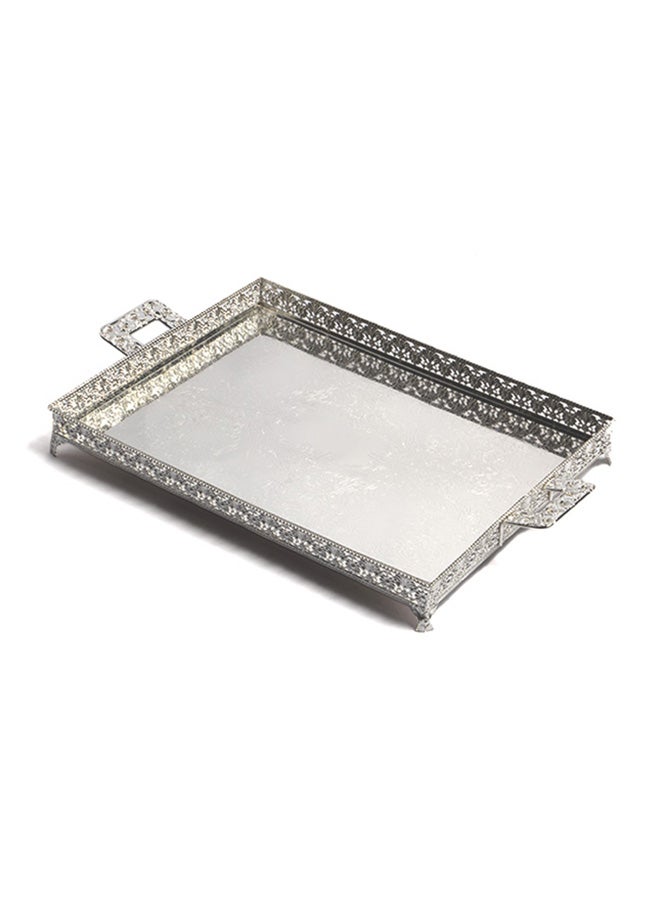 Squalo Elegant Mirror Finish Steel Rectangle Serving Tray Silver 58x43x4cm - Image 3