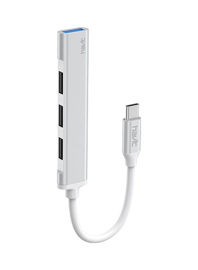 havit - 4-In-1 Type C Aluminium Alloy HUB Silver/White - Image 1