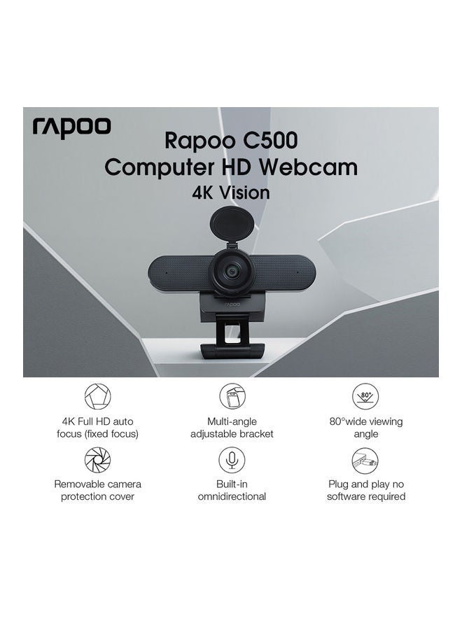 رابو RAPOO C500 4K Web Camera Black  - Image 2