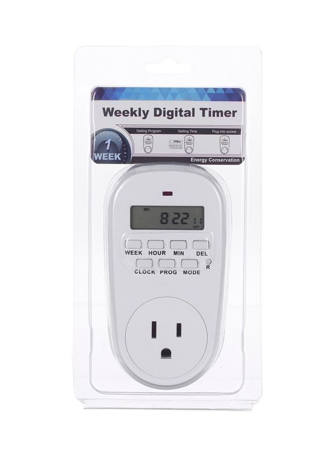 Digital Timer Switch Socket with LCD Display White