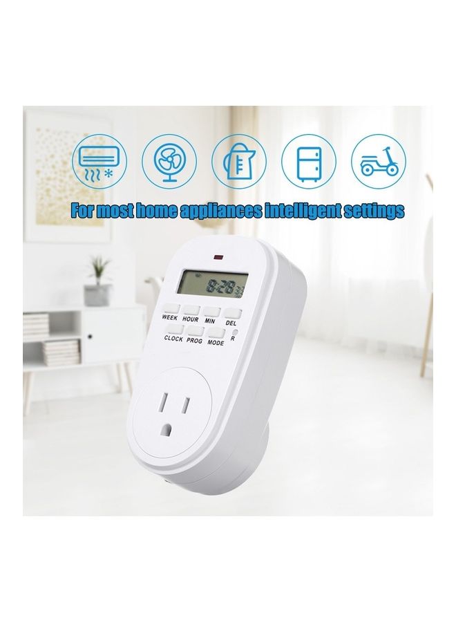 Digital Timer Switch Socket with LCD Display White