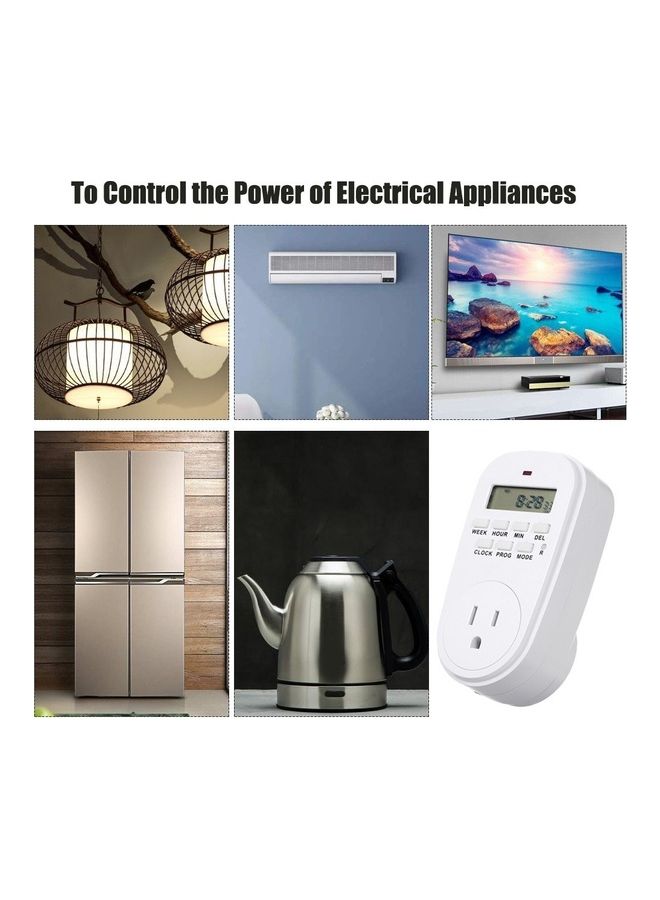 Digital Timer Switch Socket with LCD Display White