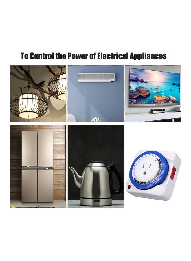 مفتاح مؤقت ميكانيكي بقابس يعمل لمدة 24 ساعة أبيض/ أزرق - Image 2