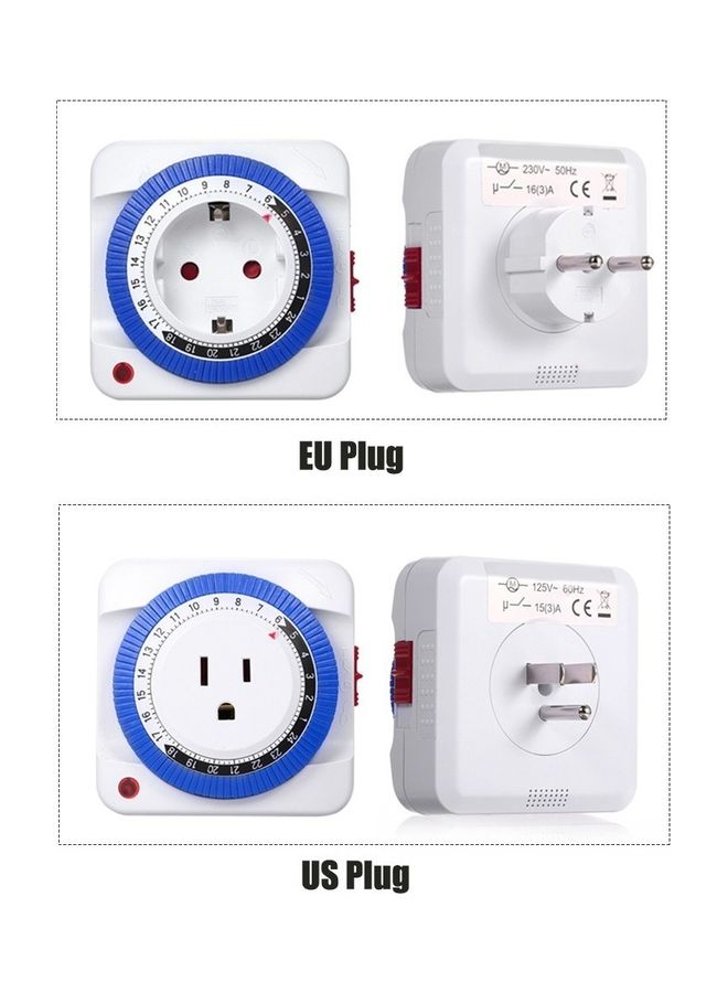 مفتاح مؤقت ميكانيكي بقابس يعمل لمدة 24 ساعة أبيض/ أزرق - Image 3