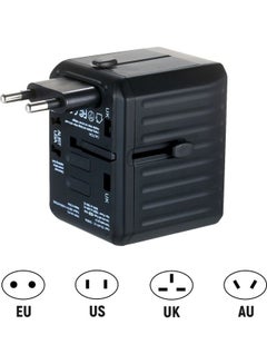 4 USB Worldwide All in One Universal Adapter With Smart Power And Multiple Protection Black