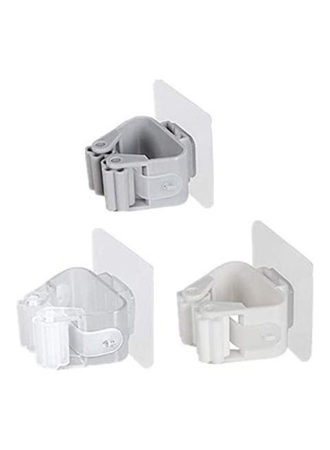 3-Piece Wall Mounted Mop Holder White/Grey/Clear