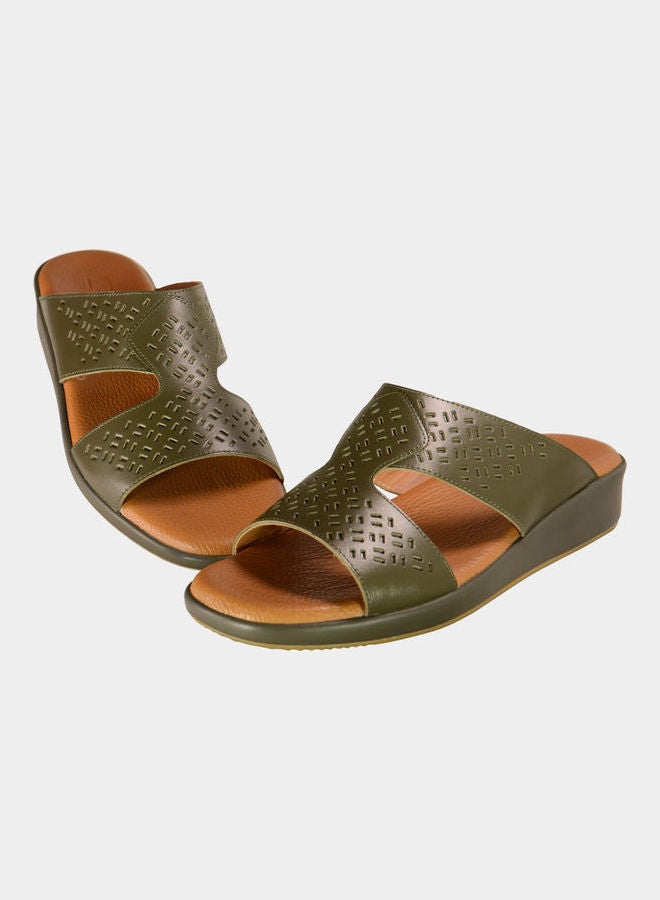 barjeel uno Slip-On Arabic Sandals Green/Brown 