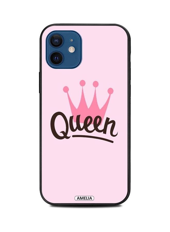 غطاء حماية مطبوع عليه كلمة "Queen" لهاتف أبل آيفون 12 ميني زهري/بني