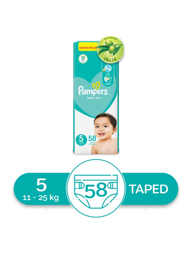 Pampers - Baby-Dry Night Diapers, Size 5, 11-25Kg, 58 Count - Image 1