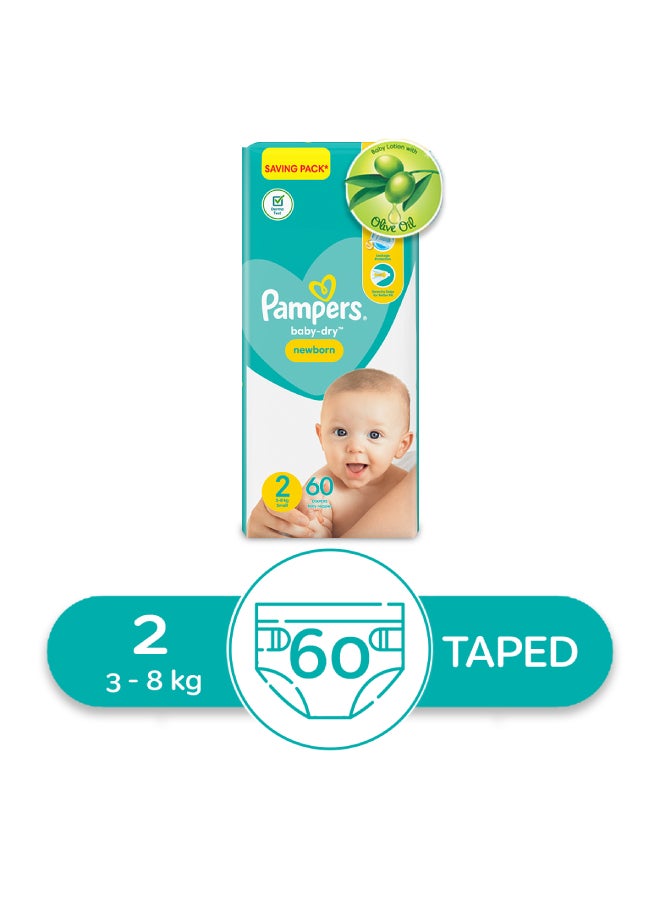 Pampers - Baby Dry Diapers  Size 2, Mini, 3-8 Kg (60 Diapers) - Image 1