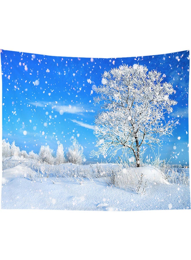 بساط حائط لديكور الكريسماس بتصميم يعبر عن العائلة أزرق/ أبيض 130 × 150سم 