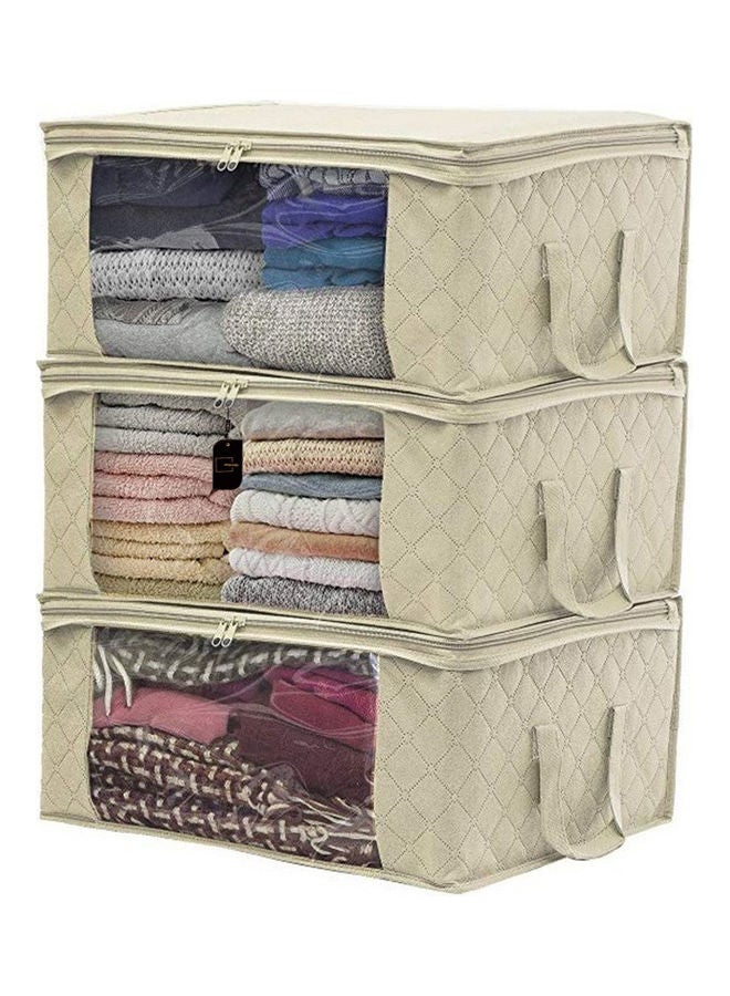 Sharpdo 3-Piece Foldable Storage Bag Organizer Beige  - Image 1