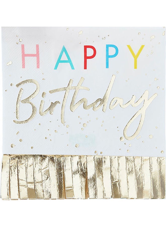 Ginger Ray 16-Piece Happy Birthday Fringed Gold Napkin