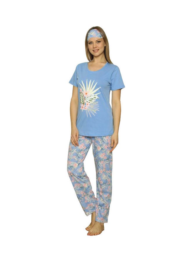 Boyraz Turkish Cotton Pyjama Set With Eye Mask Blue - Image 1