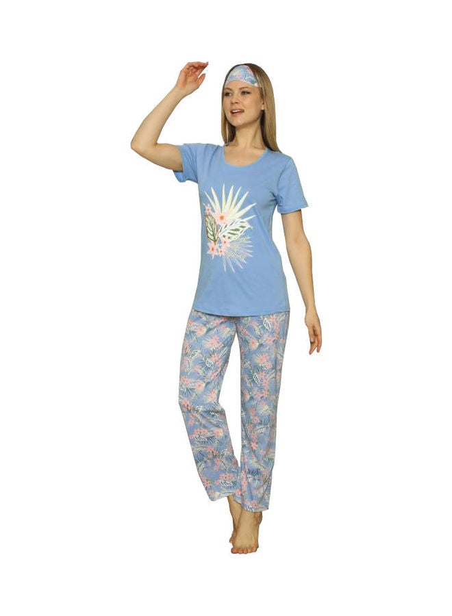 Boyraz Turkish Cotton Pyjama Set With Eye Mask Blue - Image 2