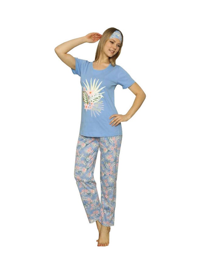 Boyraz Turkish Cotton Pyjama Set With Eye Mask Blue - Image 3