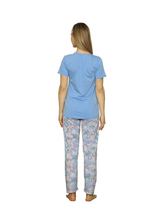 Boyraz Turkish Cotton Pyjama Set With Eye Mask Blue - Image 4