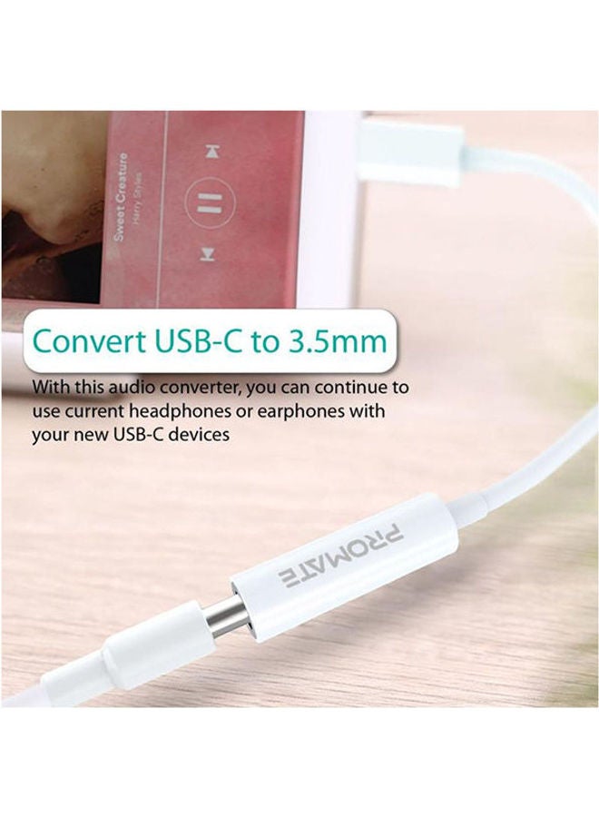 PROMATE Dynamic Stereo USB-C to 3.5mm AUX Adapter White  - Image 2