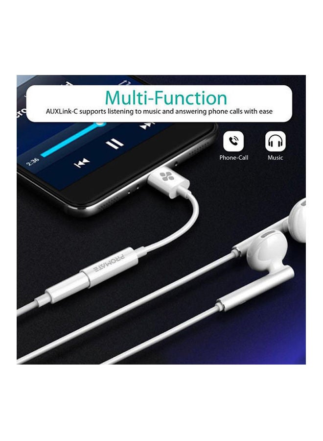 PROMATE Dynamic Stereo USB-C to 3.5mm AUX Adapter White  - Image 3
