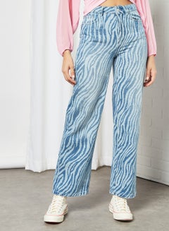 Zebra Print Straight Jeans Blue