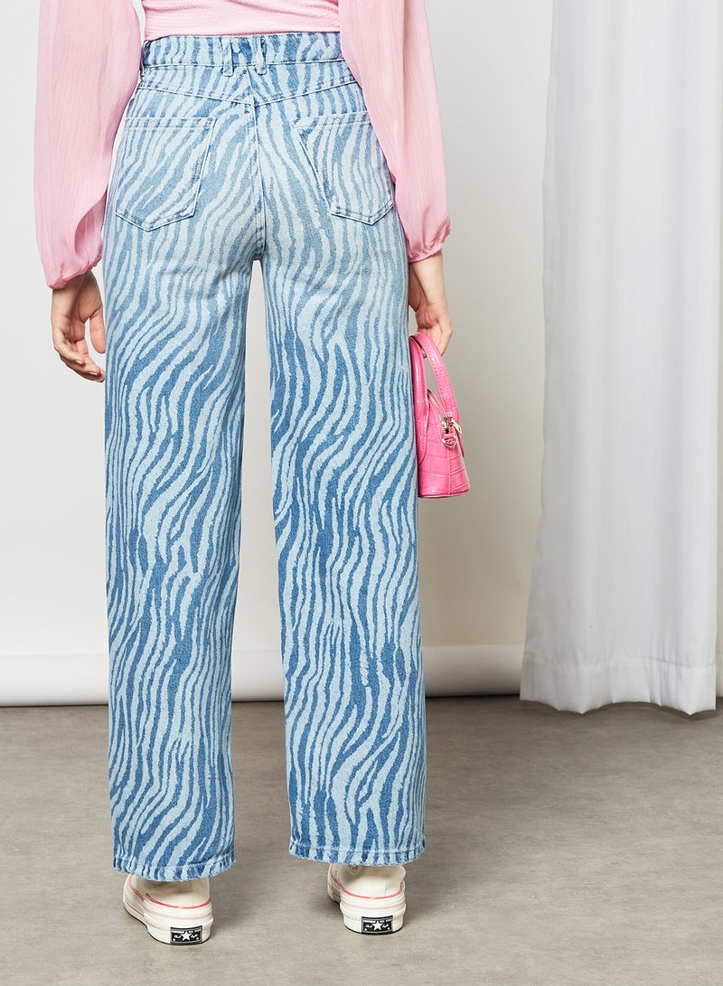 Pimkie Zebra Print Straight Jeans Blue  - Image 2